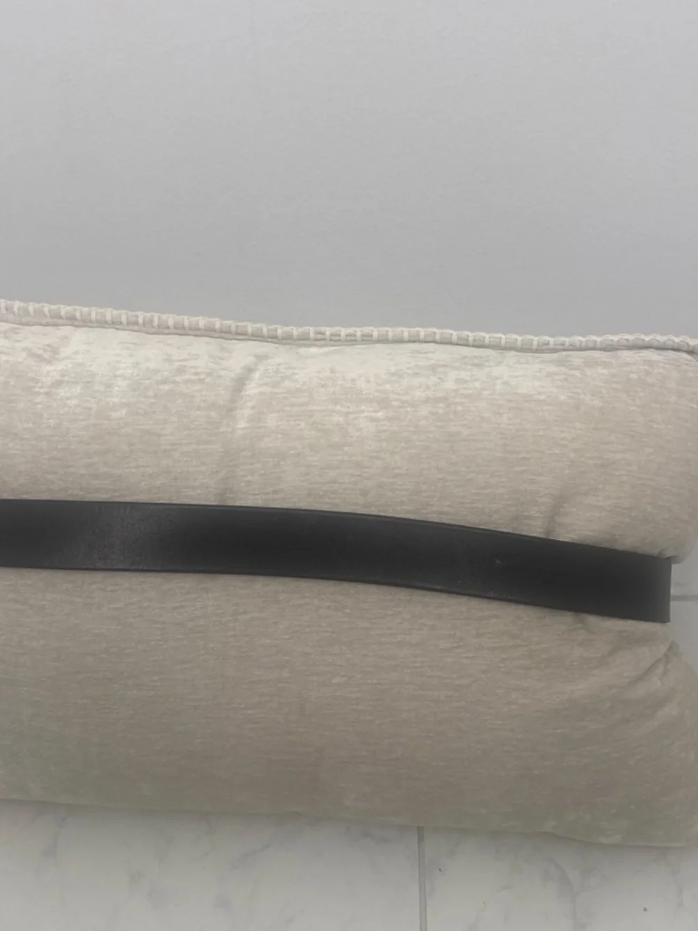 Men's Black Leather Belt with Brushed Metal Buckle
